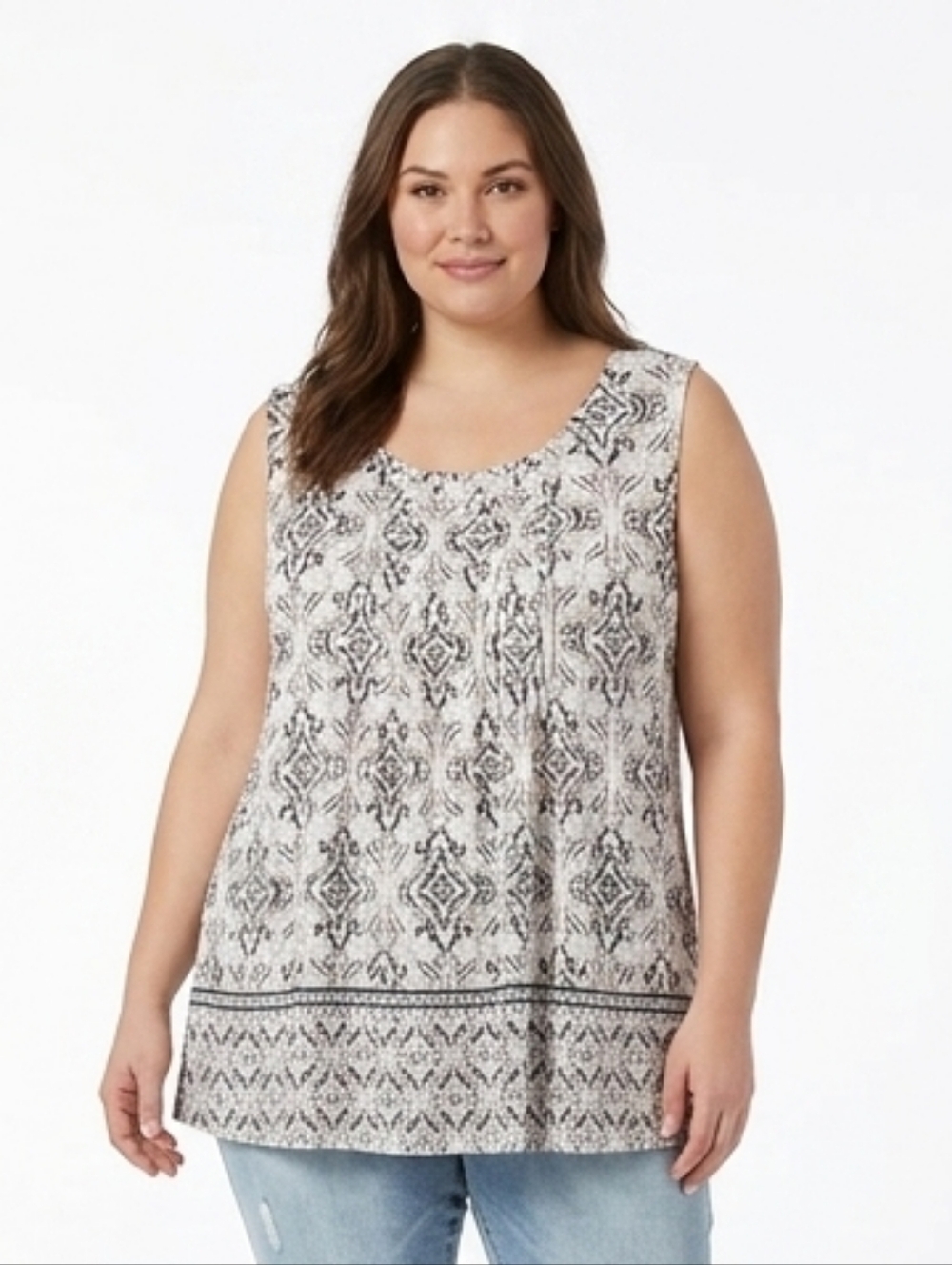 NWT Croft & Barrow Geometric Pintuck Pleated Sleeveless Top